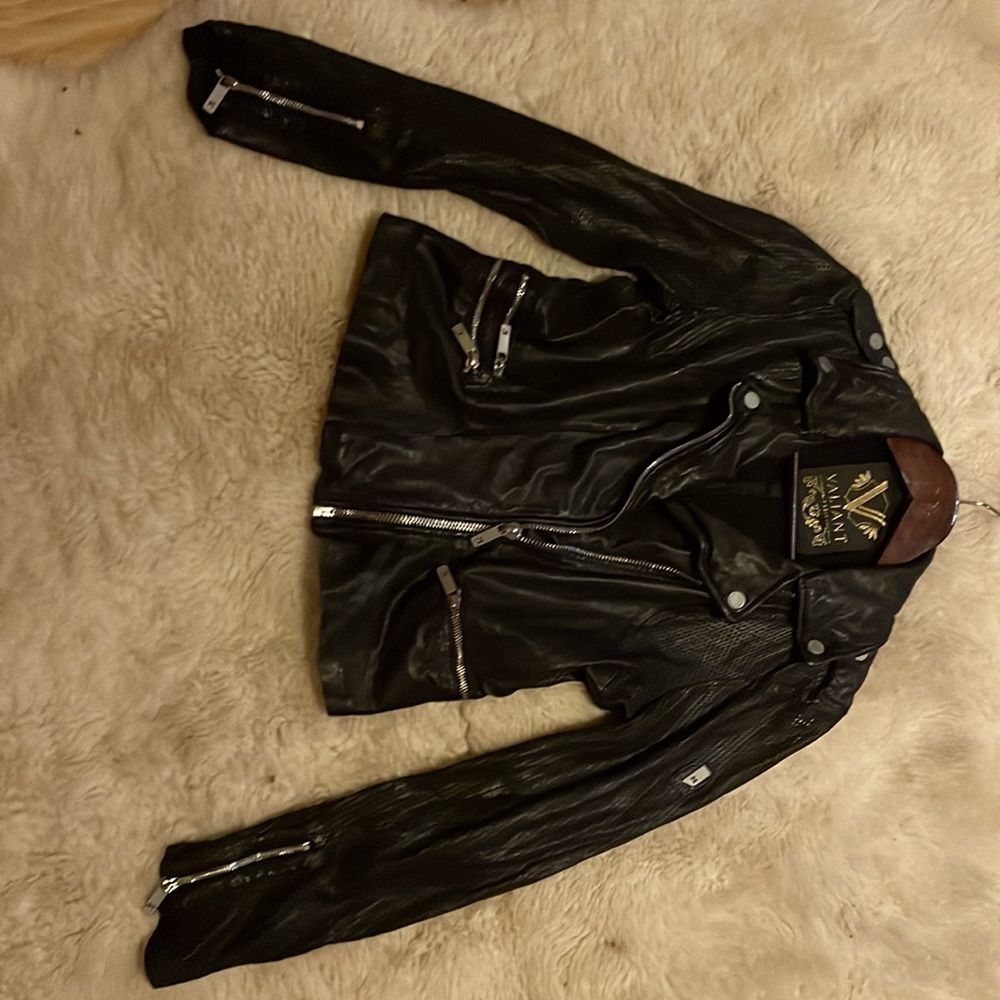 Sheer, black leather cropped women’s jacket